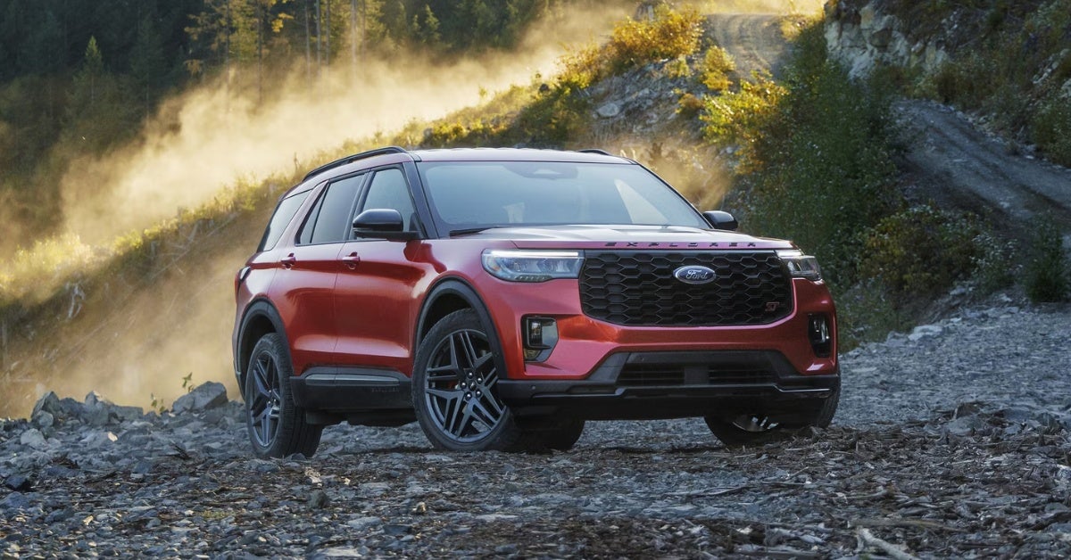 2025 Ford Explorer SUV front view showcasing modern design and LED headlights