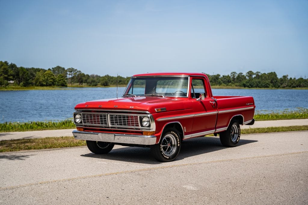 Red Ford F-100 Truck. Post Malone New Album F-1 Trillion Album Cover