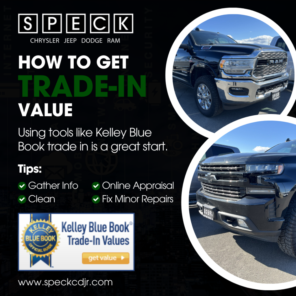 Infographic image of tips to take to get the trade in value of a used truck using Kelley Blue Book