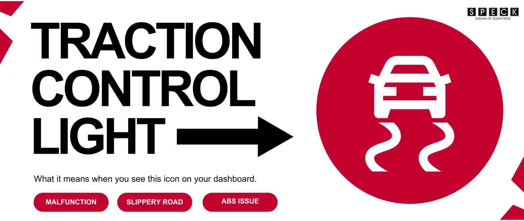 Nissan traction control light dashboard warning icon indicating possible malfunction, slippery road, or ABS issue