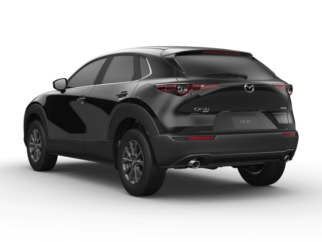 A Black CX-30 facing forward in a white background