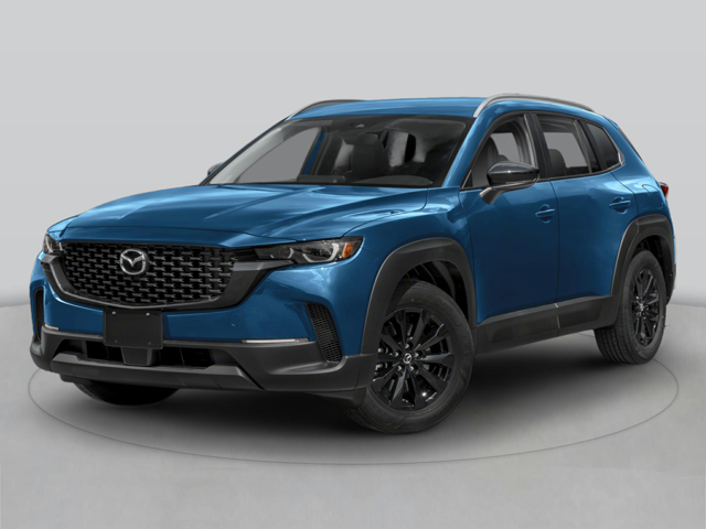 A blue Mazda SUV front facing