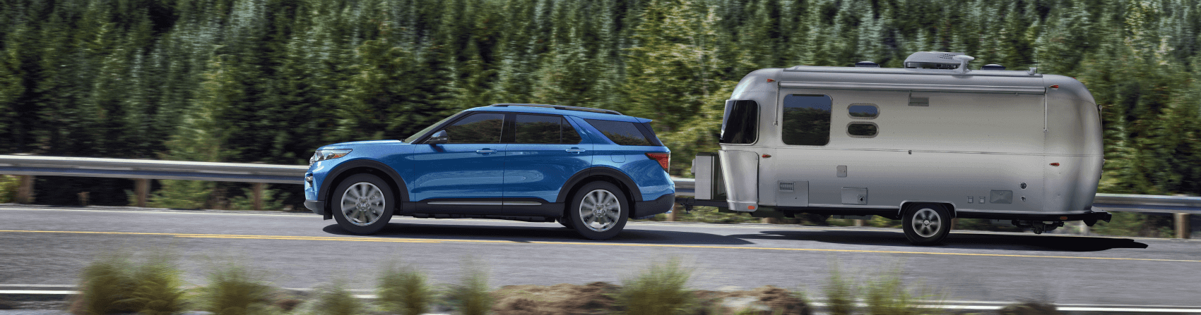2021 Ford Explorer Blue Towing Camper