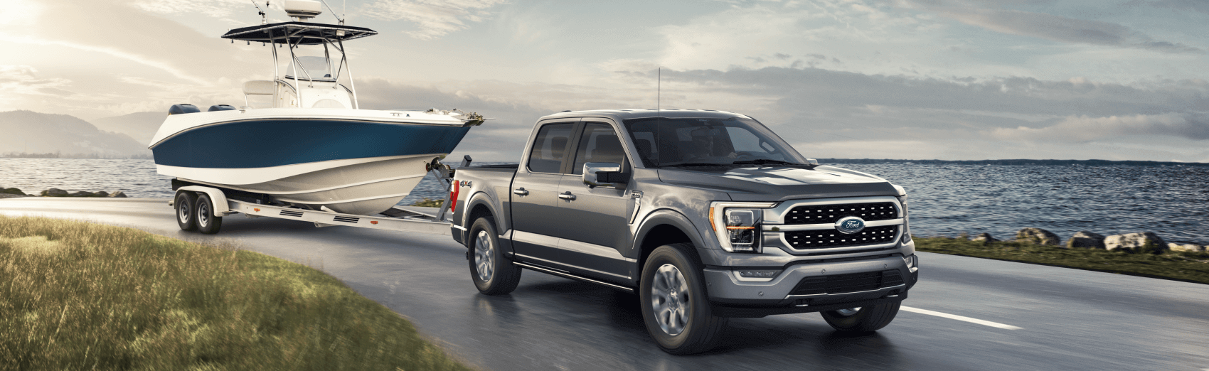 2021 Ford F-150 Silver Towing Boat