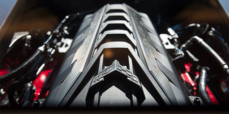 Close-up of a powerful V8 Engine of the new 2025 Chevrolet Stingray