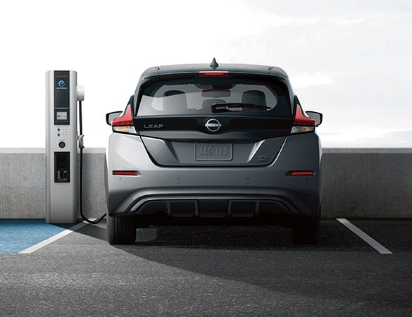 2023 Nissan LEAF getting charged at a public parking spot