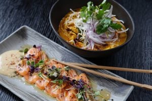 Salmon Sashimi and Noodle Bowl 