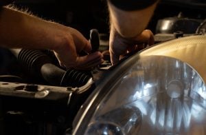 a car engine being worked on
