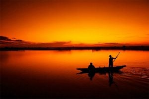 Fishing on a lake