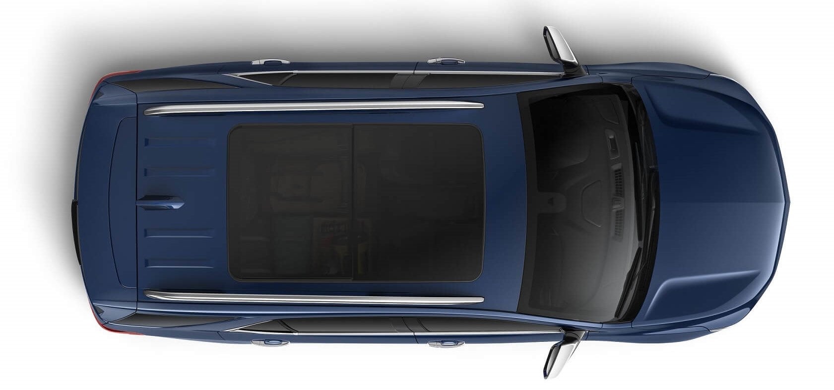 Top-down view of blue Chevy Equinox showcasing the large sunroof