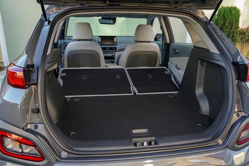 2022 Hyundai Kona cargo space with seats folded down.