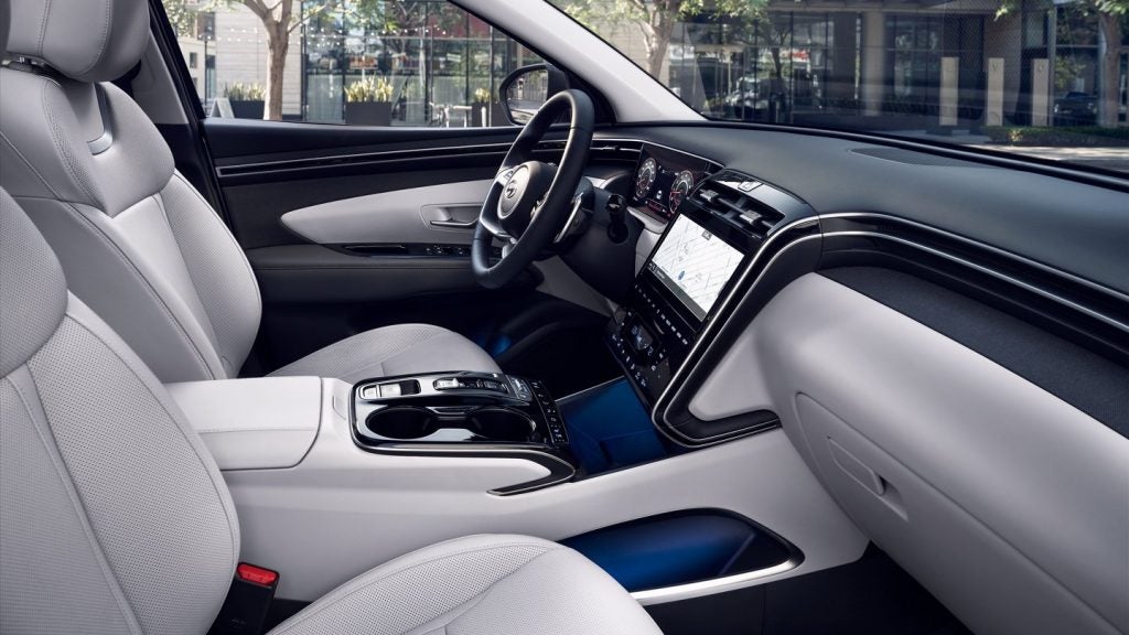 Inside the all new 2022 Hyundai Tucson front seat area.