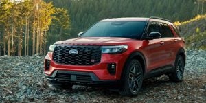 A 2026 Ford Explorer in Rapid Red Metallic Tinted Clearcoat