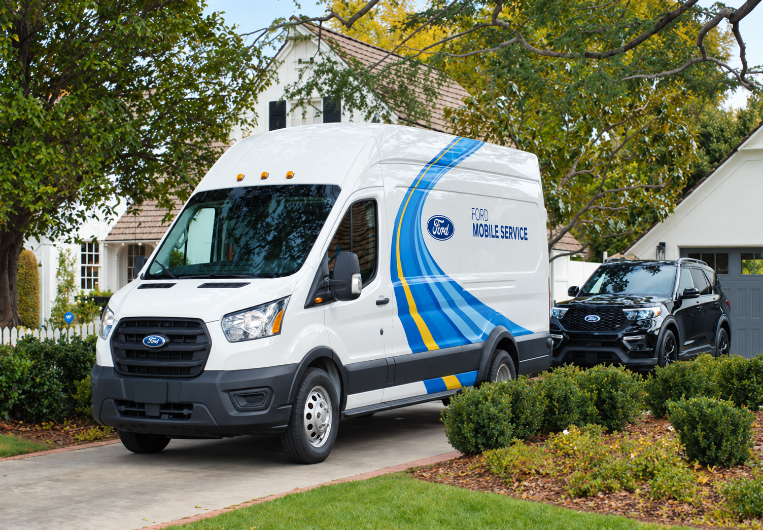 Ford Mobile Service van and service activity outside a home