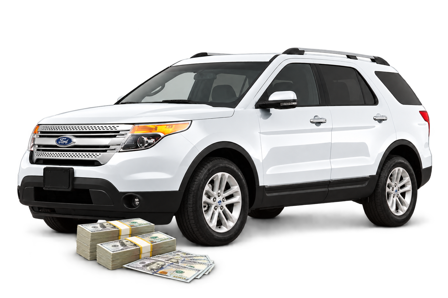 Older Ford Explorer and cash illustration
