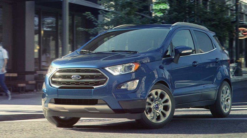 A used 2018 Ford EcoSport in Lightning Blue Metallic, ideal for a first time used buyer