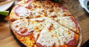 A delicious cheese and pepperoni pizza from a local pizzeria in Sheboygan, WI