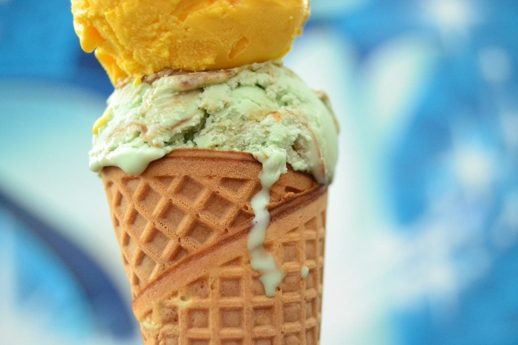 two scoops of ice cream in a cone from Lancaster OH