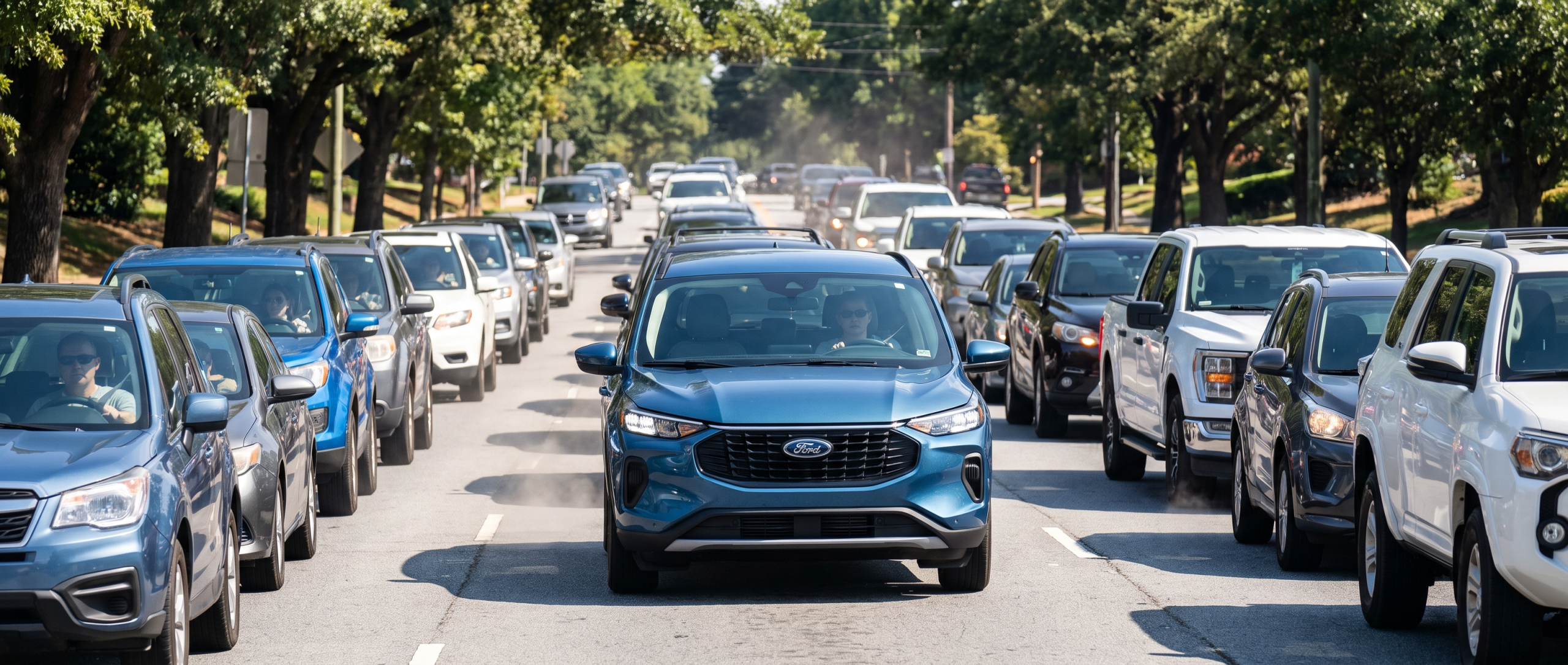 2026 Ford Escape Hybrid in stop-and-go summer commuter traffic in Greenville SC