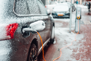 Charging Electric Vehicle in Winter Silver Spring MD