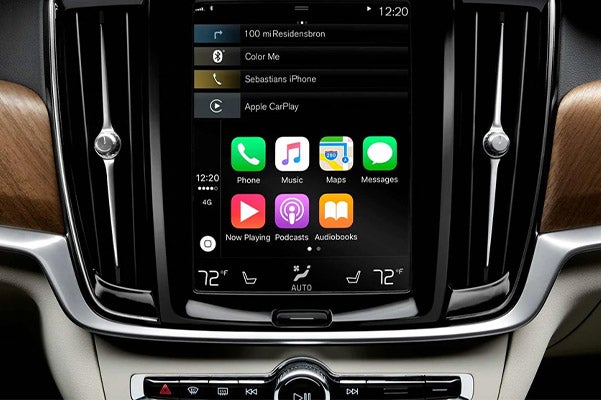 close up of digital screen showcasing Apple CarPlay