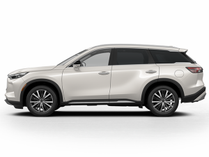 left profile of a white 2024 INFINITI QX60 | Greenwich, CT