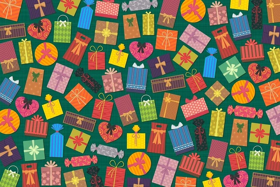 Image filled with various drawn wrapped presents