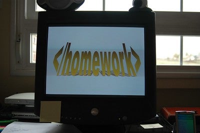 A computer screen with the word homework on it