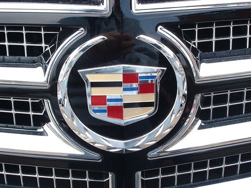 Cadillac emblem on the front of the car