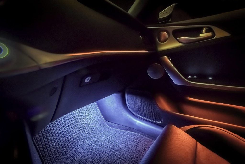 Interior floor lights up at night inside 2022 Kia Stinger