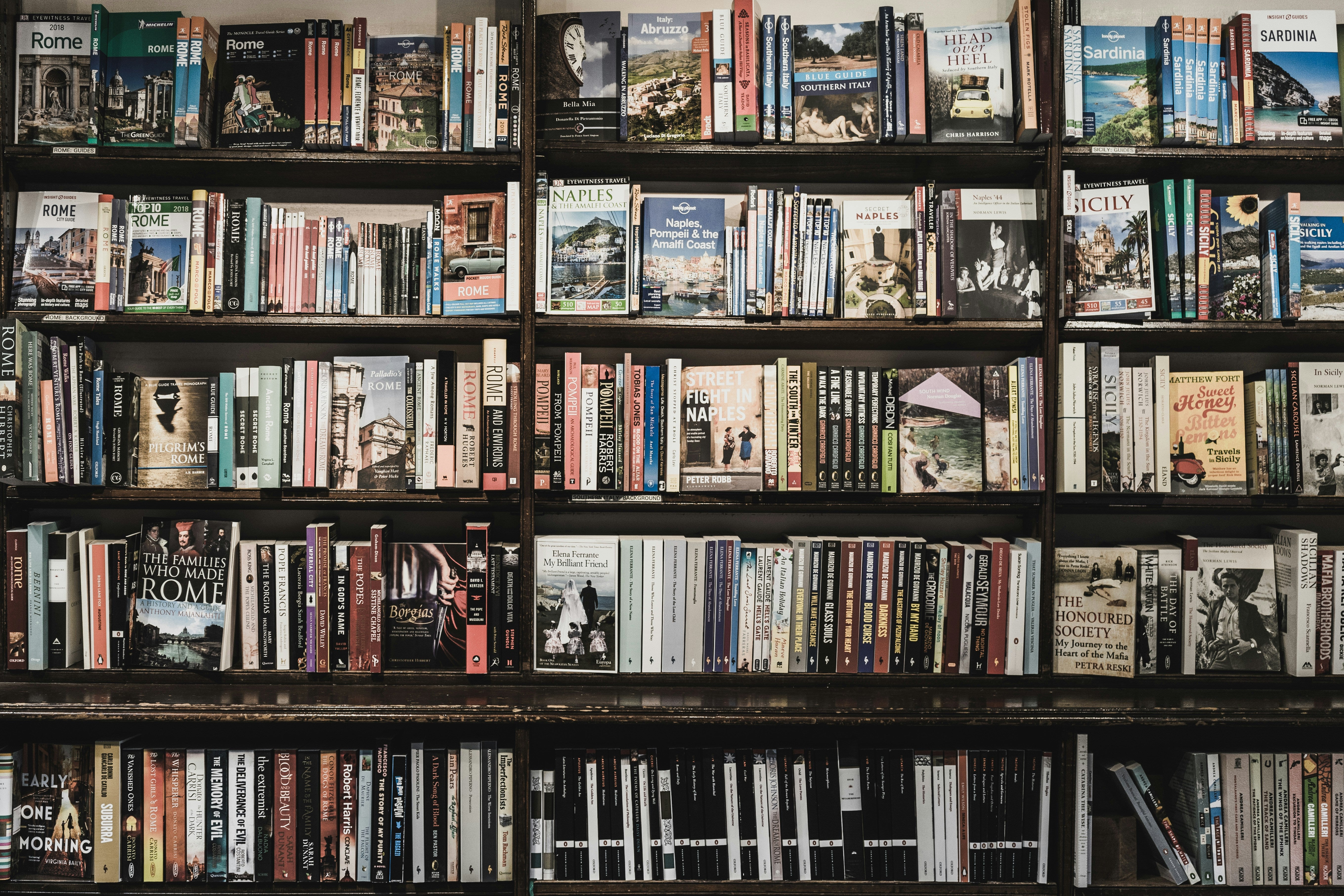 Books on a bookshelf in a library