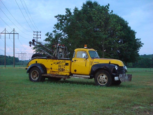 Old yellow tow truck