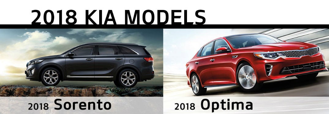 2018 Kia Sorento in black with 2018 Kia Optima in red