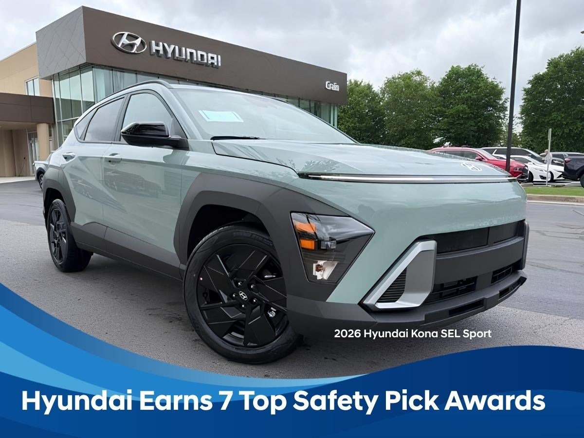 2026 Hyundai Kona SEL Sport parked outside Hyundai dealership, highlighting award-winning safety features in Little Rock, AR