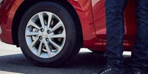 Close view of the tire of a