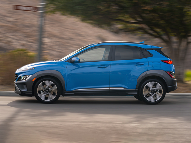 Profile view of a baby blue 2023 Hyundai Kona. | Hyundai dealer in Little Rock, AR.