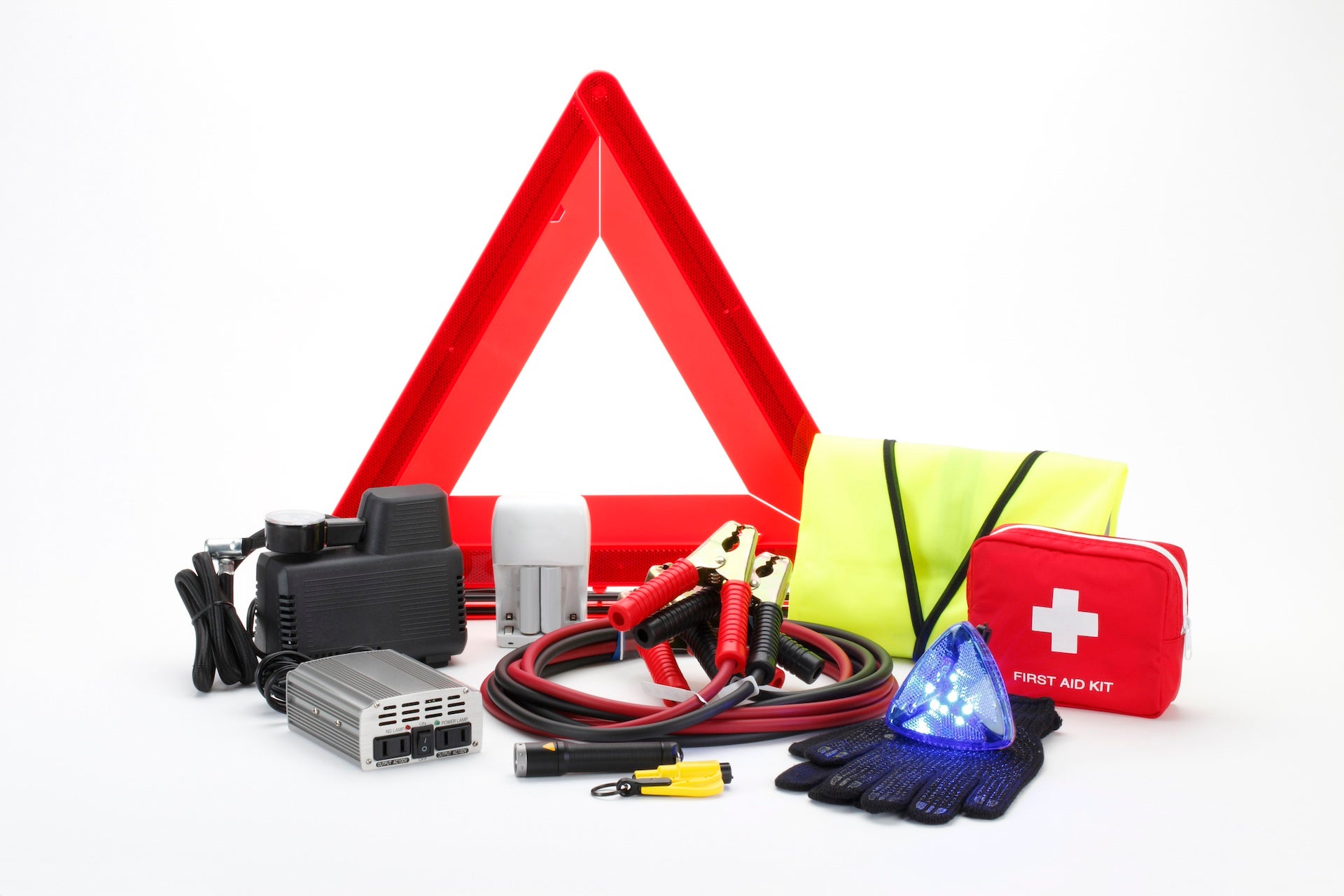 Emergency kit for car isolated on white background