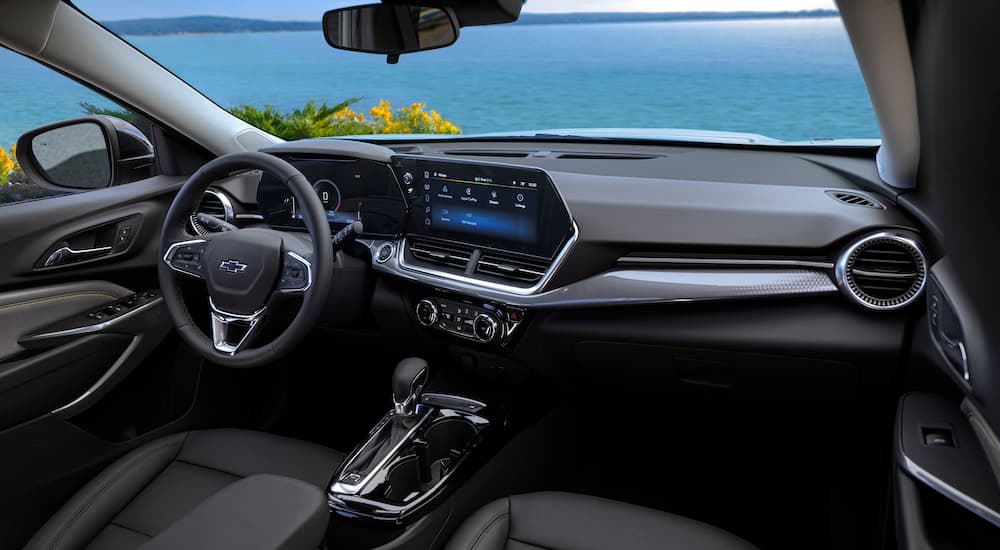 The black interior of a 2025 Chevy Trax.