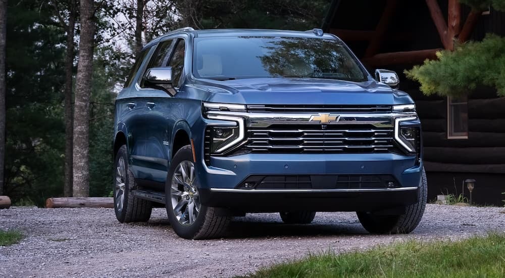 Blue 2026 Chevy Tahoe for sale parked after a test drive