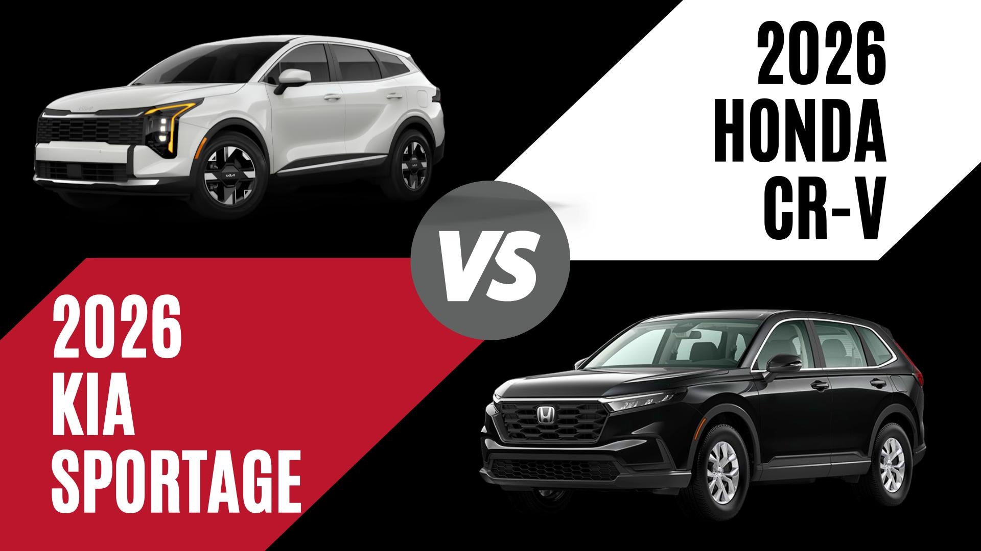 2026 Kia Sportage vs 2026 Honda CR-V comparison graphic highlighting two compact SUVs for Fayetteville, Arkansas shoppers