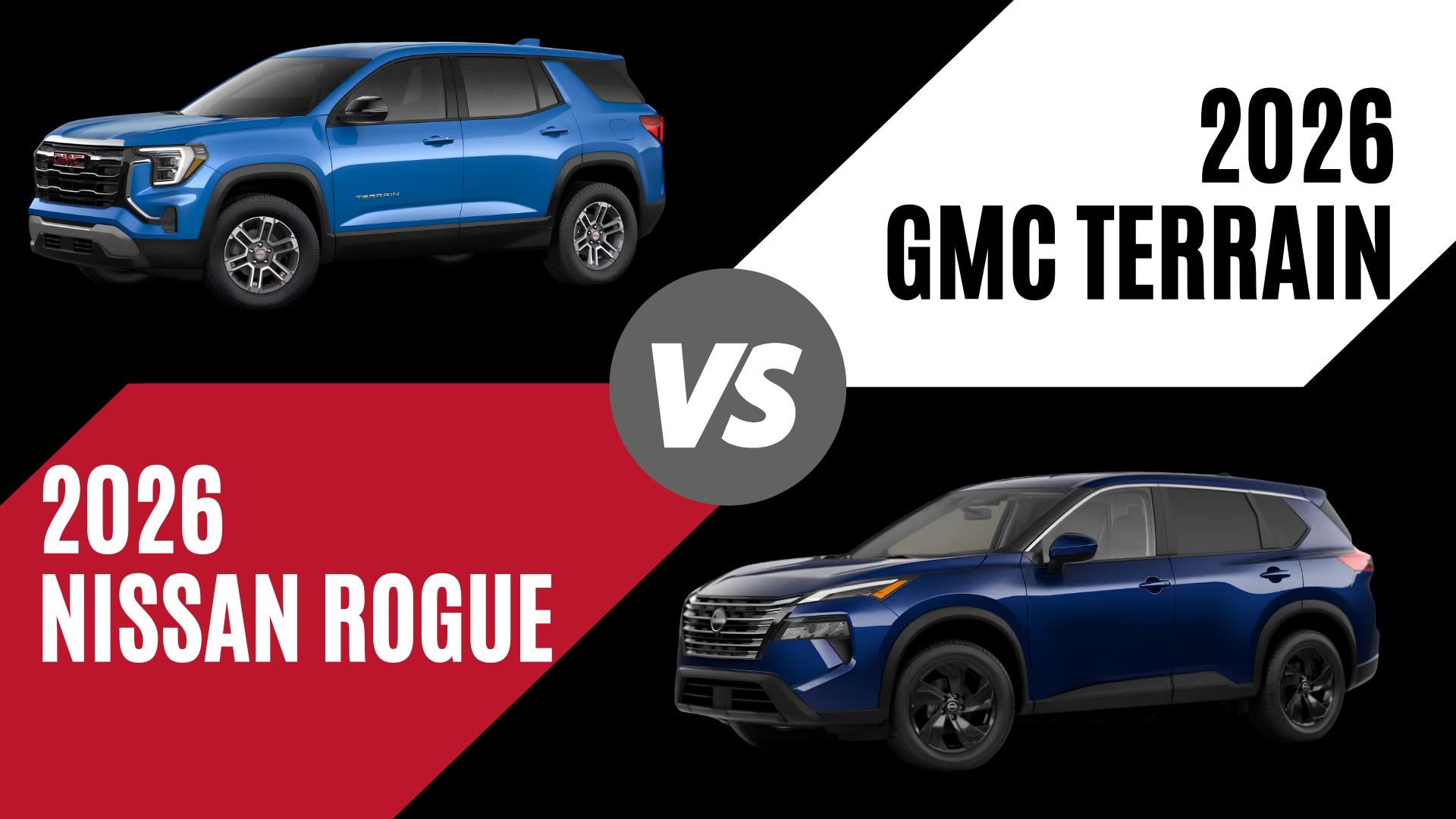 2026 GMC Terrain and Nissan Rogue comparison highlighting technology, AWD capability, and compact SUV versatility in Springdale Arkansas