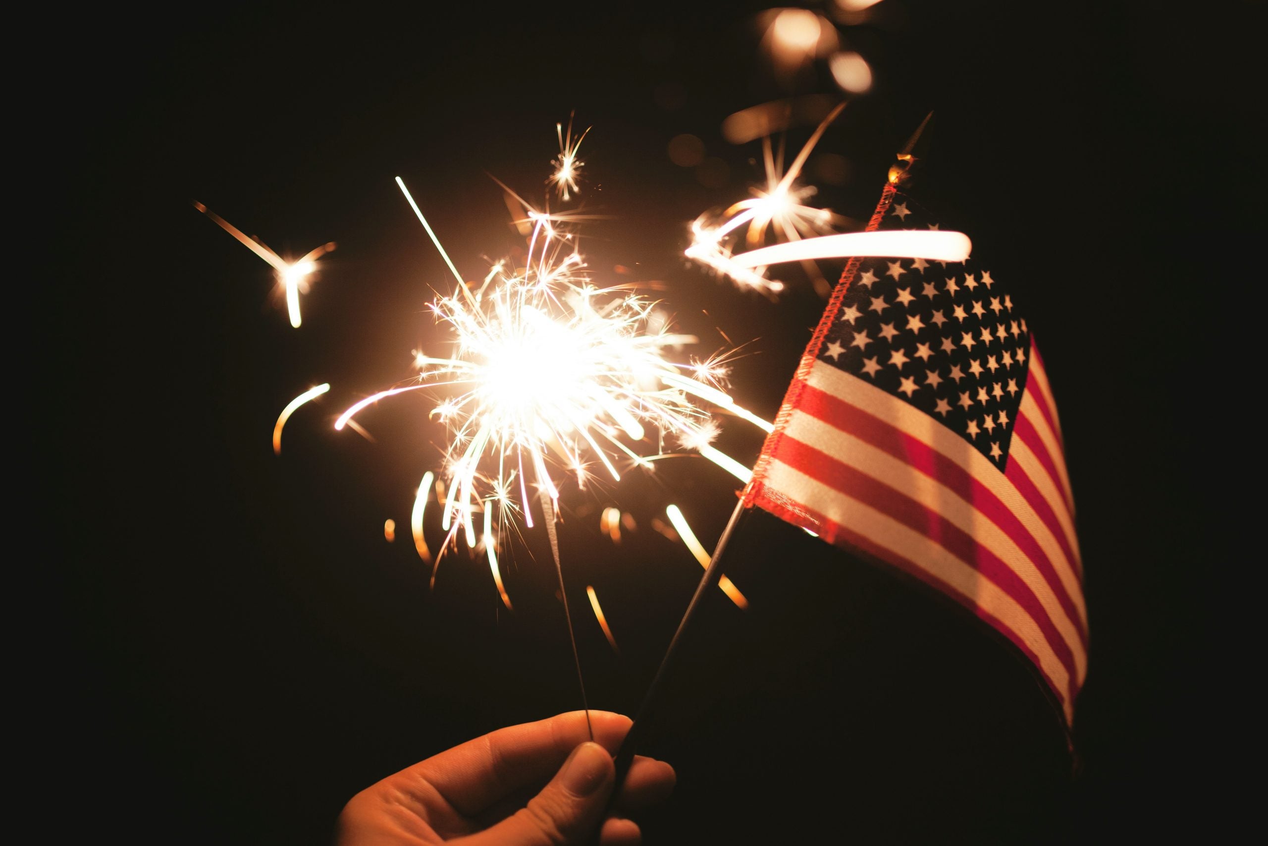 Flag and sparkler for 4th of July celebration