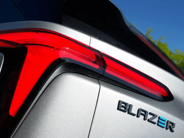 Chevrolet Blazer EV badge on the back of the car