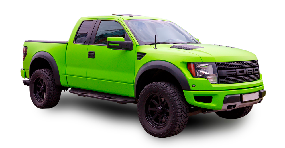 lime green 2021 Ford F-150 front right angle view