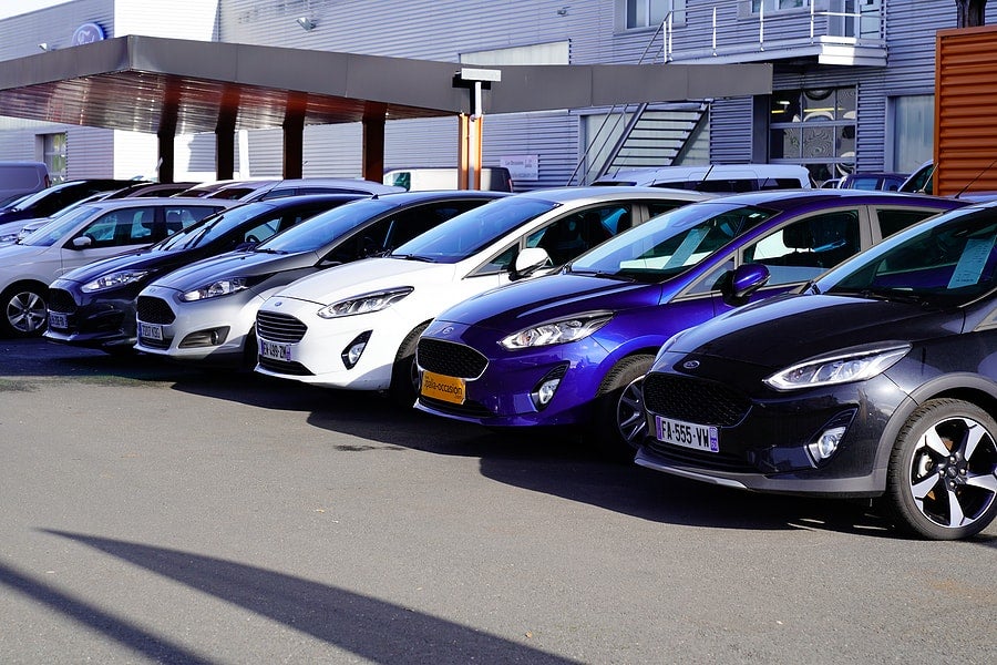 Ford Cars lined up in a parking lot