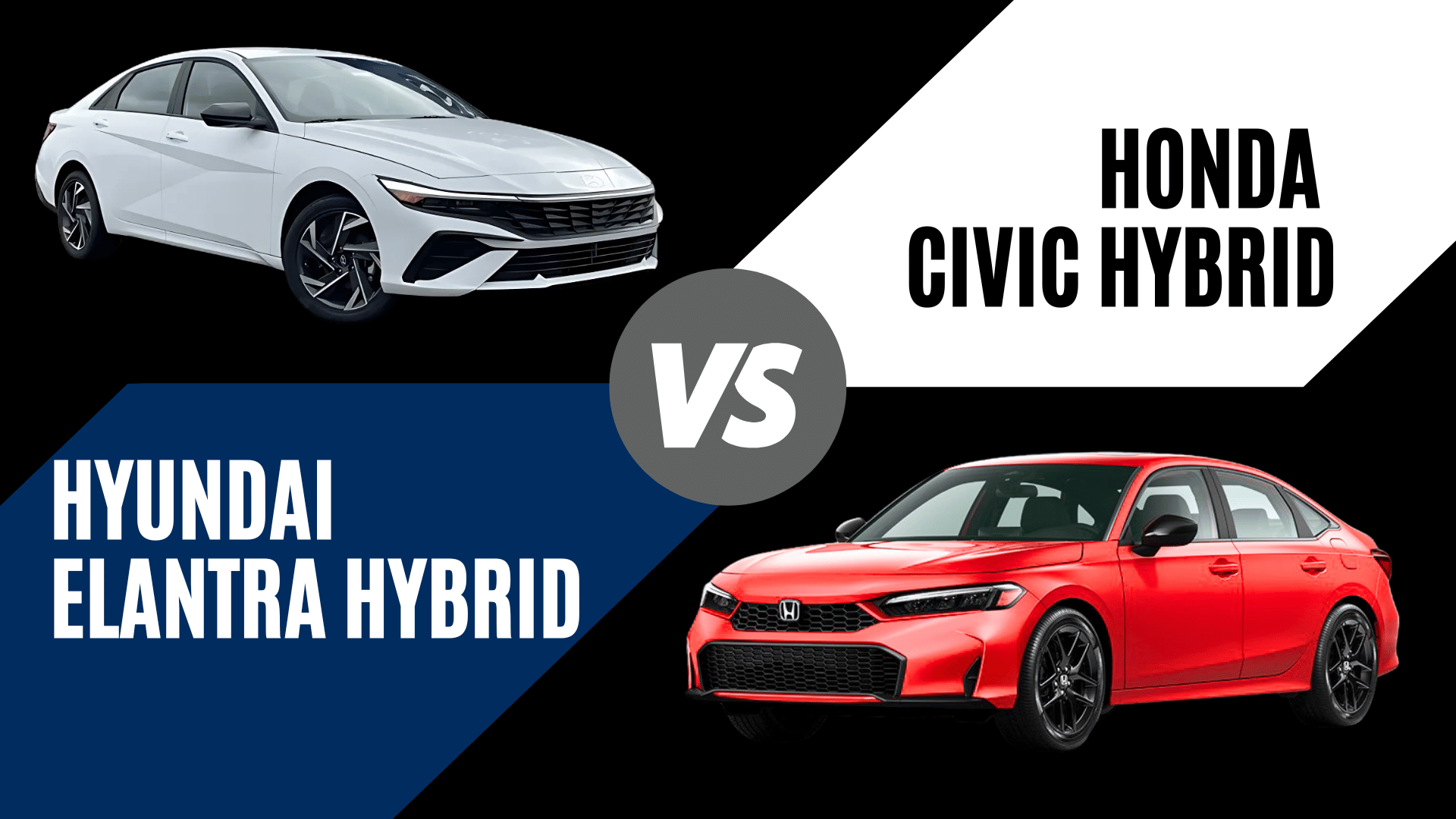 Side-by-side comparison graphic of the 2025 Hyundai Elantra Hybrid and 2025 Honda Civic Hybrid for Crain Hyundai of Fort Smith