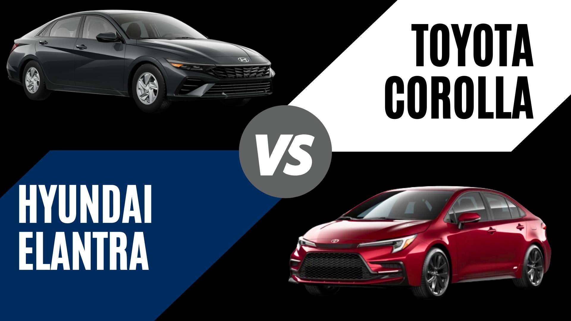 A side-by-side comparison graphic featuring a grey 2026 Hyundai Elantra and a red 2026 Toyota Corolla for Crain Hyundai of Fort Smith.