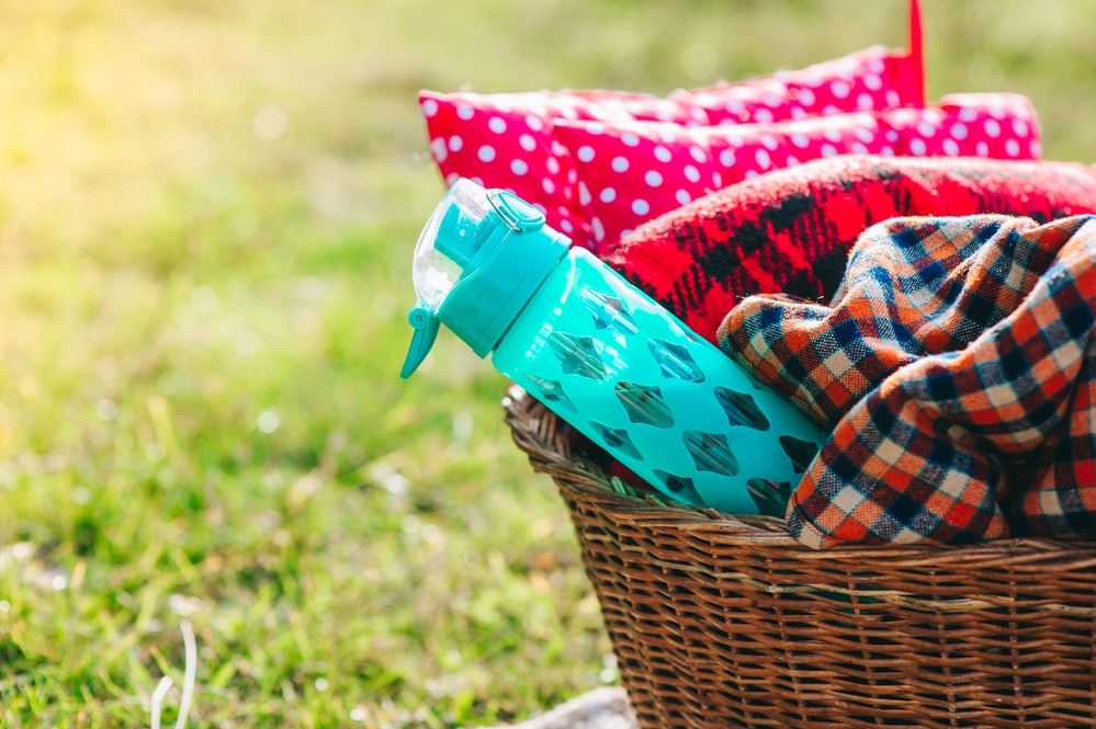 A picnic basket sitting on the ground . | Parks around Jacksonville, AR.