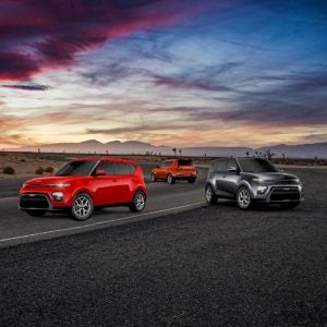 Three parked 2022 Kia Souls. | Kia Dealer in Sherwood, AR.