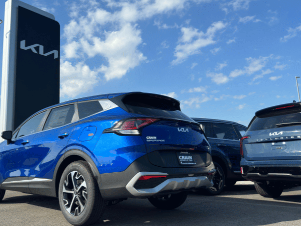 Kia Sportage and Telluride outside Crain Kia of Conway in Conway, AR